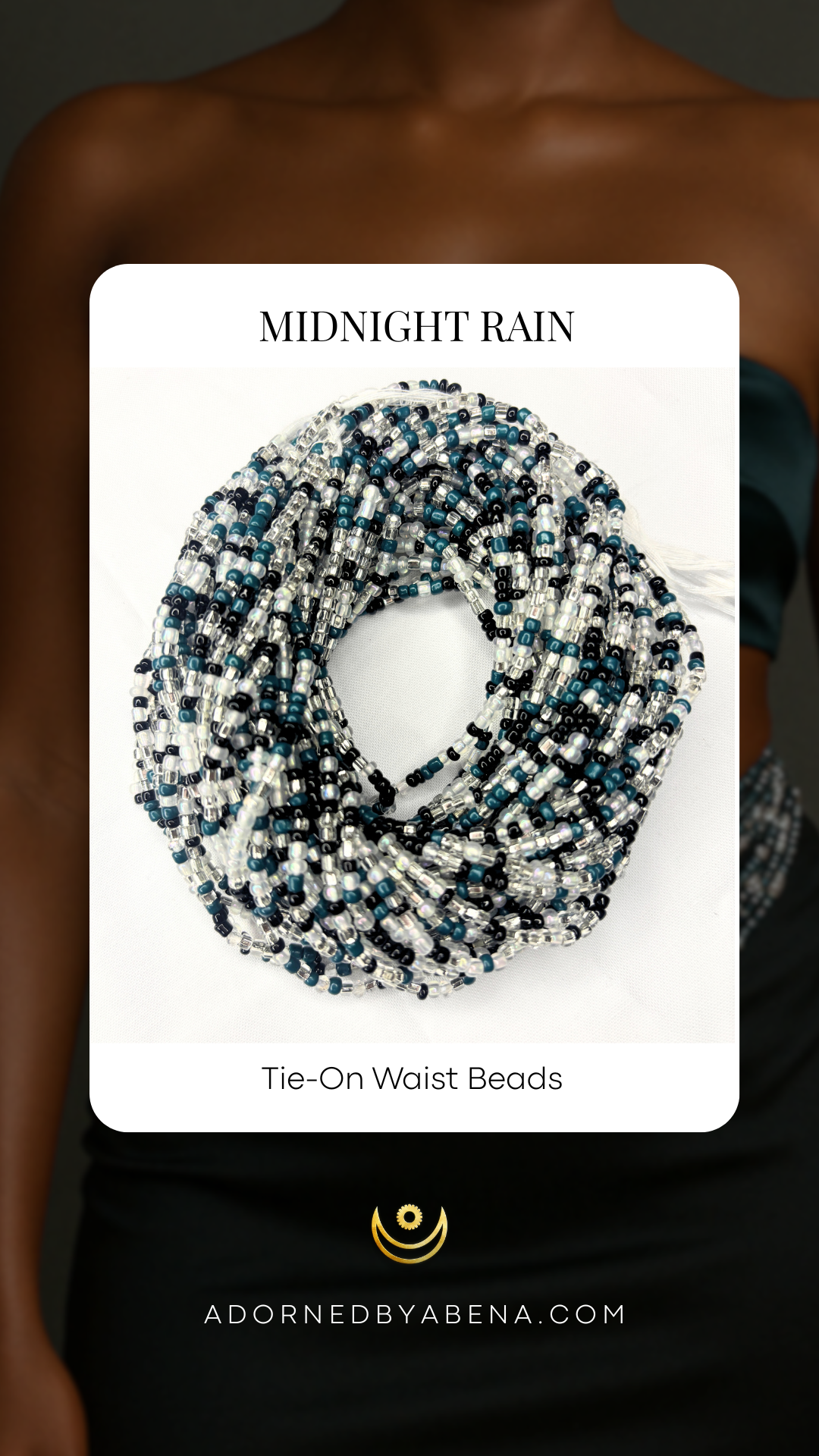 Cuentas para atar en la cintura con lluvia de medianoche