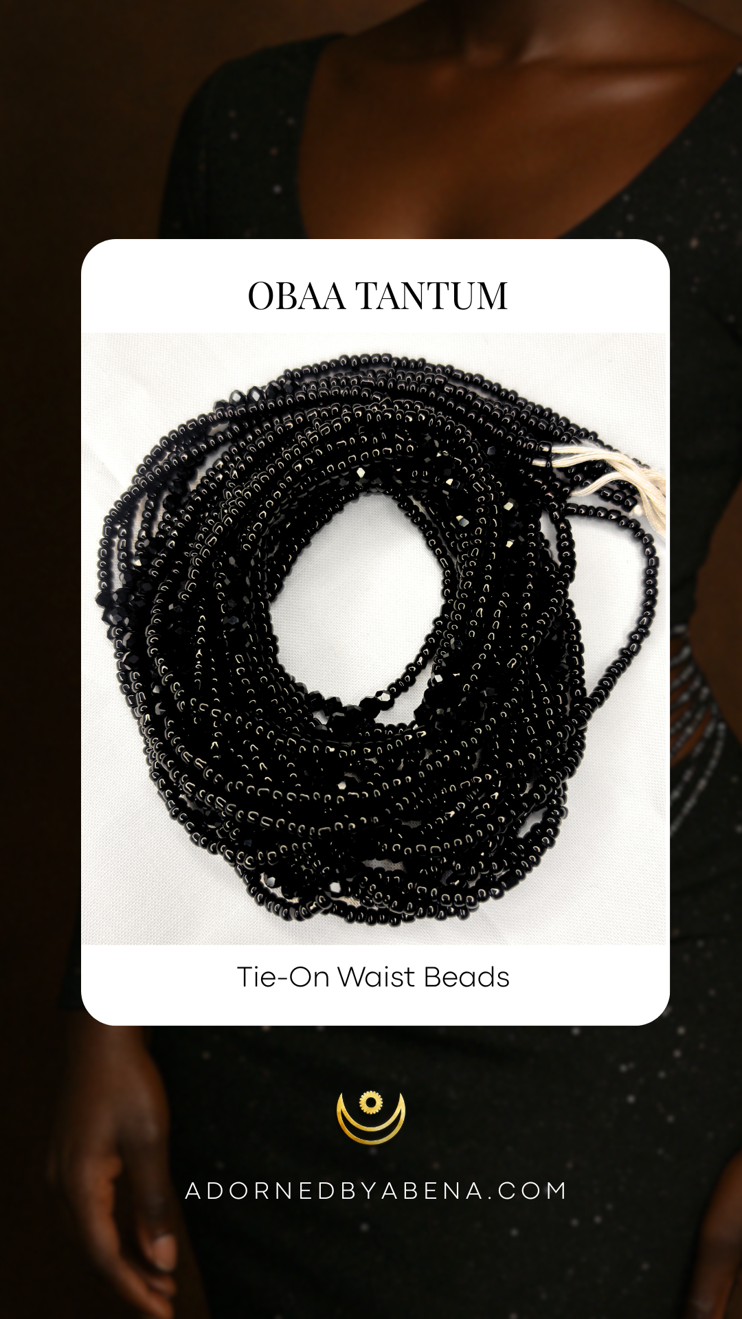Black waist beads with black crystals