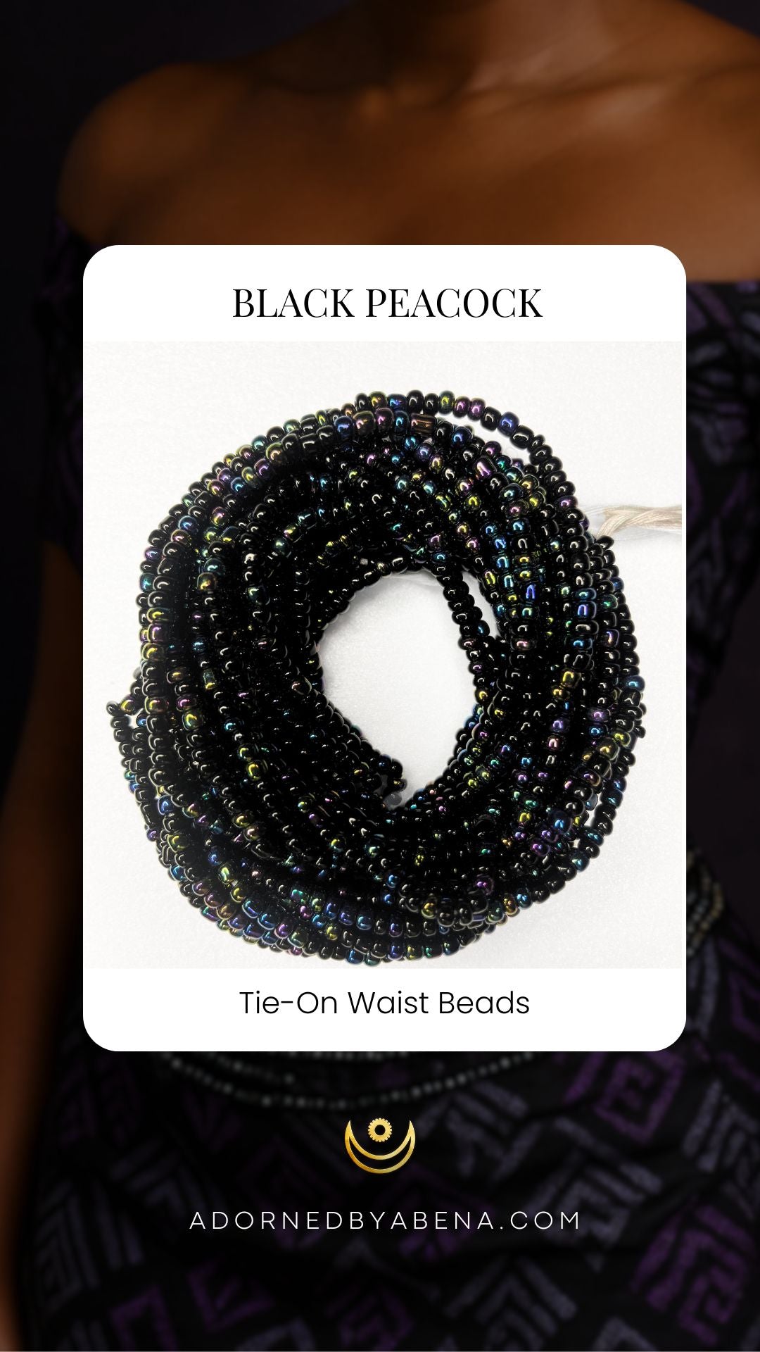 Black Peacock Tie-On Waist Beads