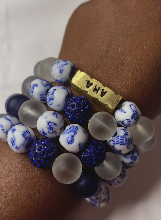Pulsera Krobo a medida Porcelain Wave